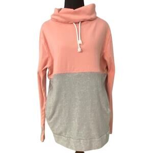 Nursing Queen Colorblock Hoodie Pink Gray Cowl Neck Pullover Size L Pockets
